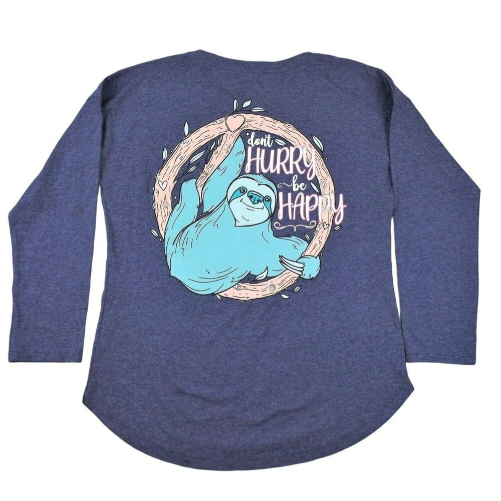 Dont Hurry Be Happy Sloth T-Shirt NWT Youth Blue Long Sleeved size YXL  .. jH112